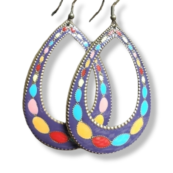 Vintage Colourful Enamel Earrings - Picture 1 of 8